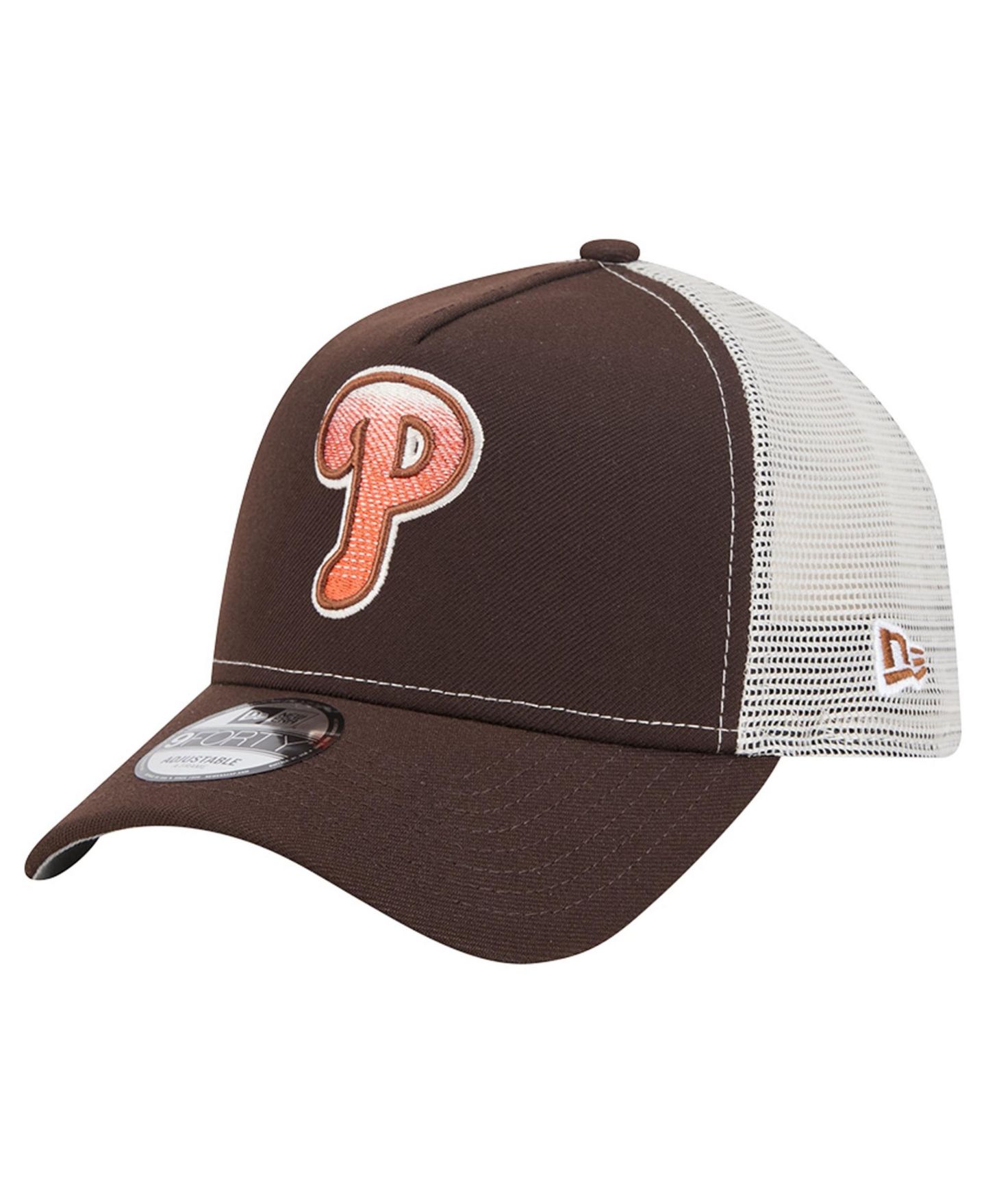 Мужская кепка New Era Brown Philadelphia Phillies Pumpkin Spice 9FORTY A-Frame Adjustable Trucker Hat — фото 2