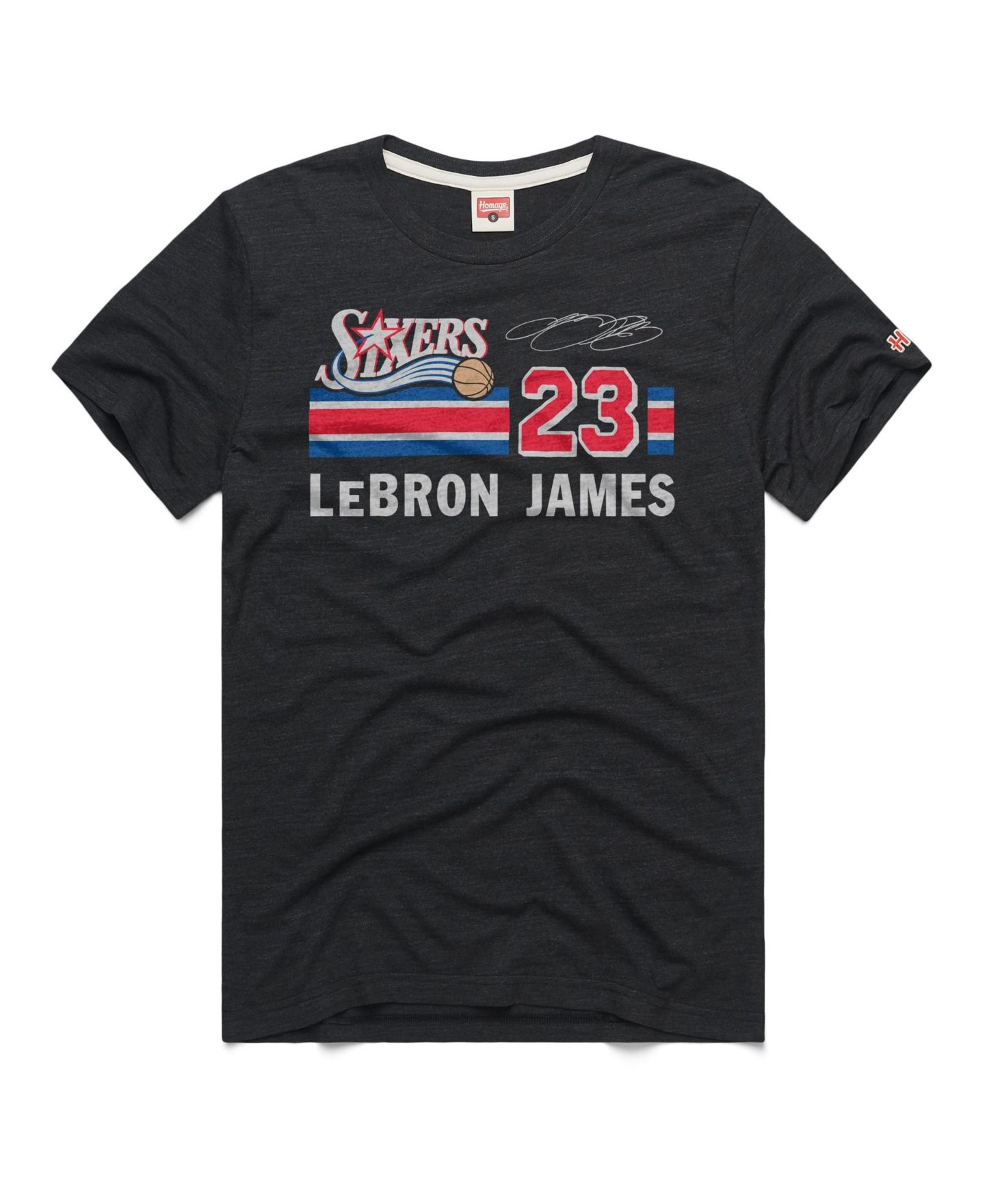 Футболка Homage LeBron James Charcoal Philadelphia 76ers Retro Signature Tri-Blend — фото 3