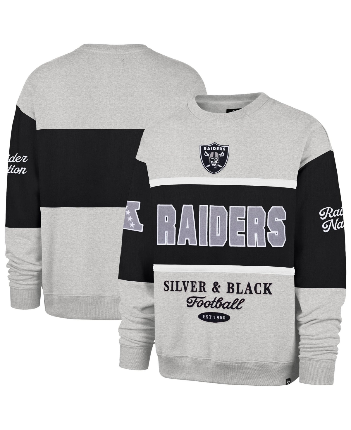 '47 Brand Men's Black/Heather Gray Las Vegas Raiders Blockfield Maximalist Sweatshirt - Black, Heather Gray