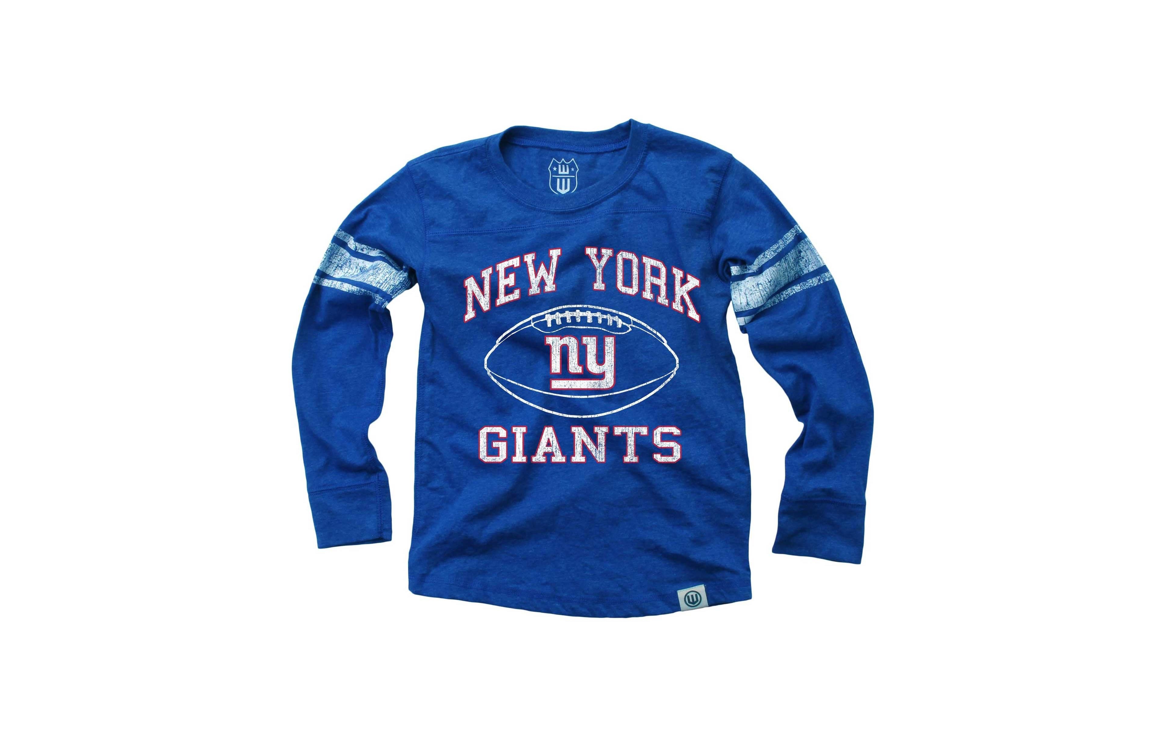 Wes & Willy Big Boys' and Girls' Royal New York Giants Football Long-Sleeves T-Shirt