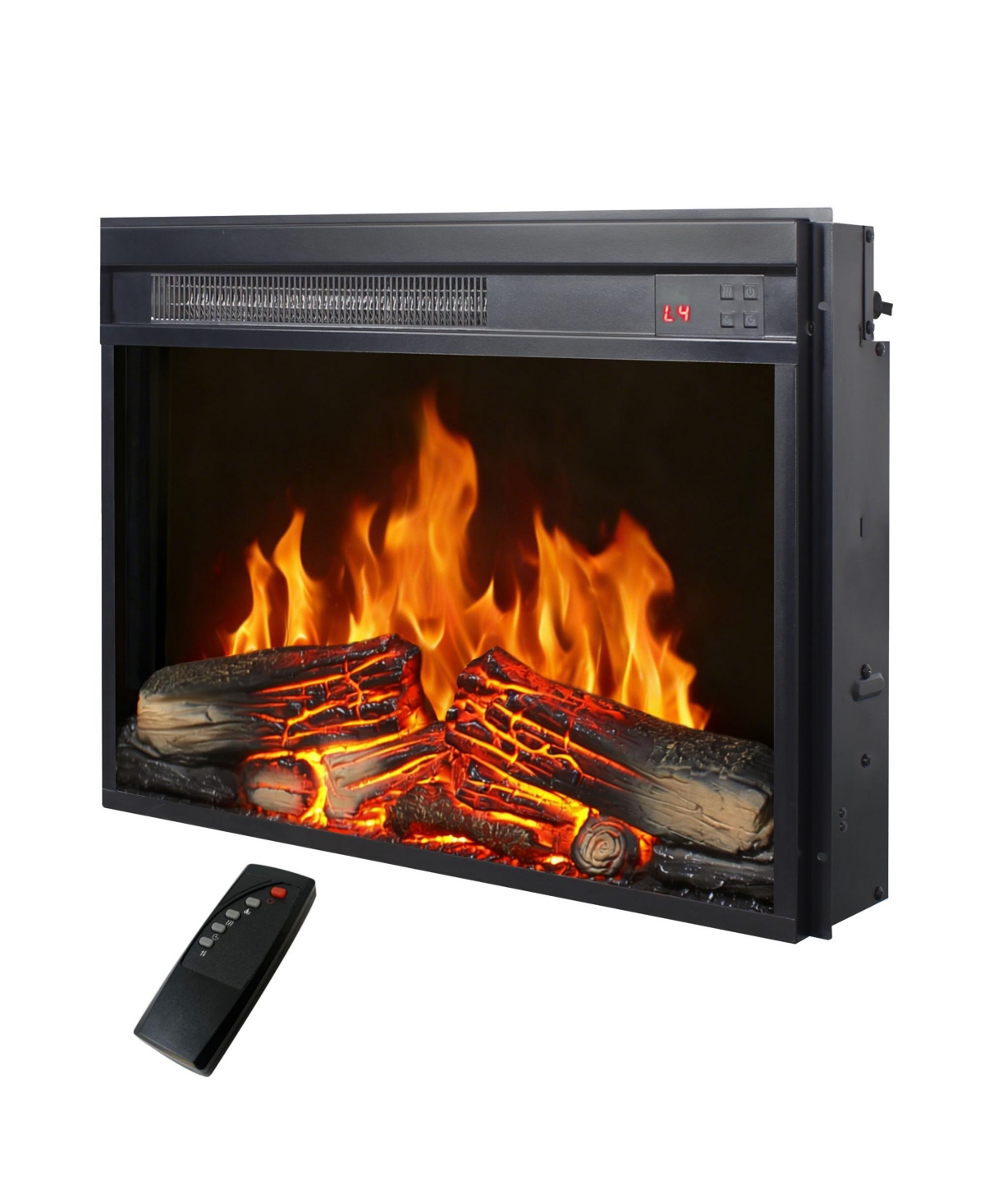 Clihome Electric Fireplace Insert with Ultra-Thin Heater, Log Set, Realistic Flame, Remote Control, Timer, and Overheating Protection Fireplace Stove