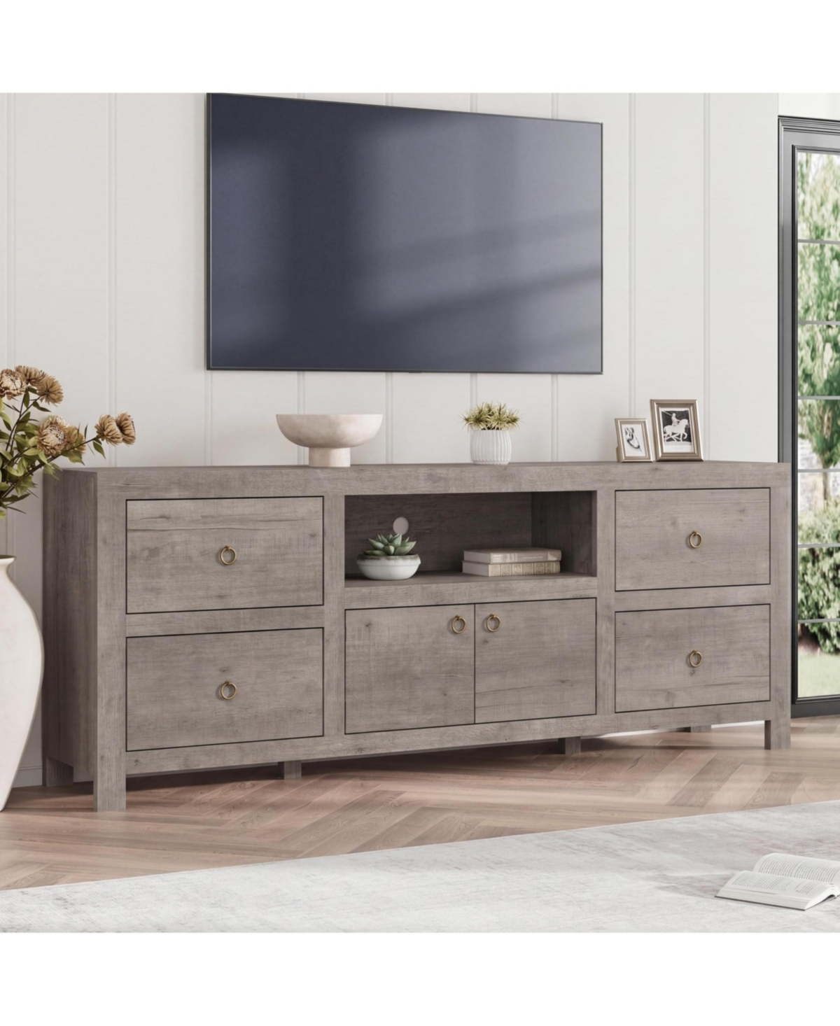 Gaomon 70.1" Particle Board Tv Stand Media Console, Storage Cabinet with Drawers and Doors for Living Room