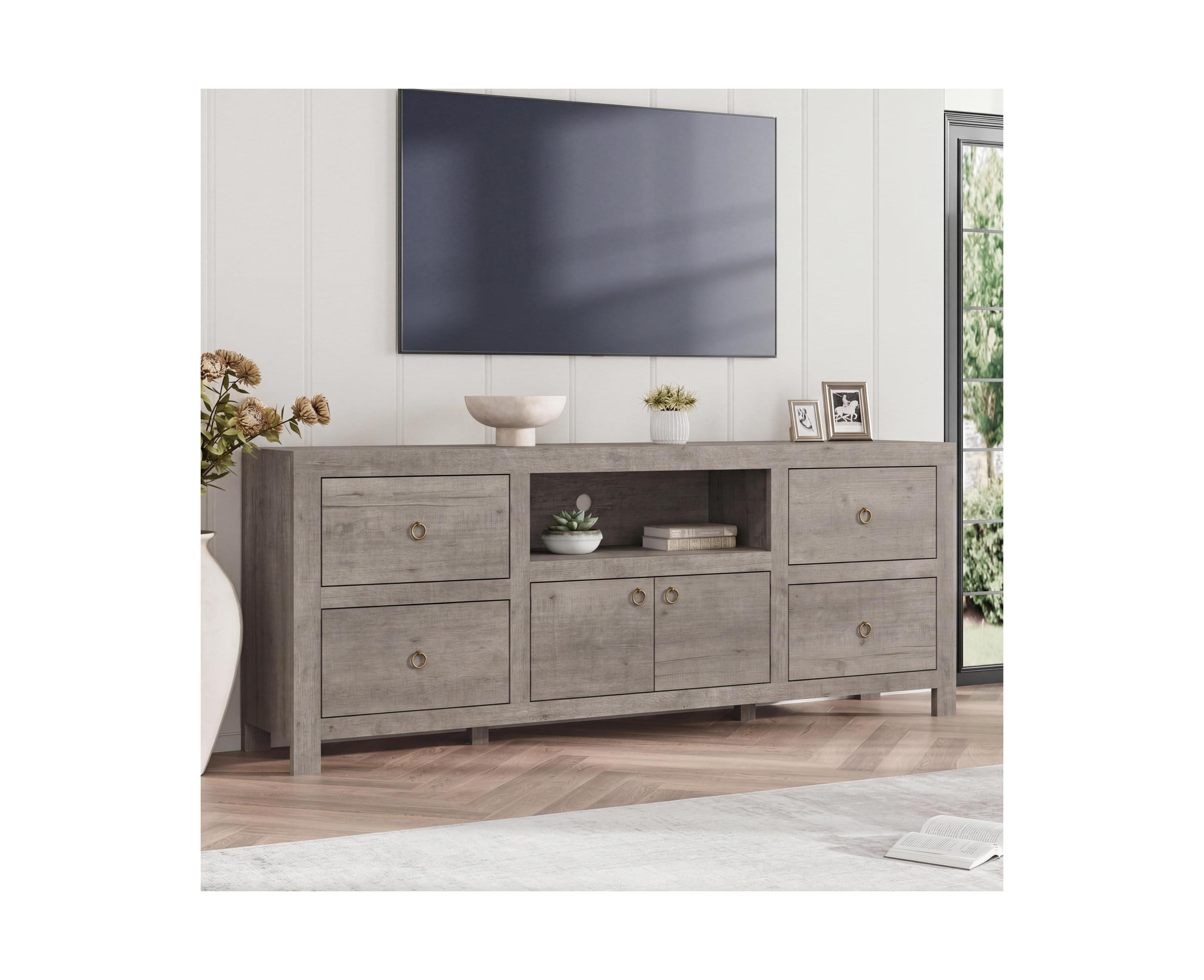 Gaomon 70.1" Particle Board Tv Stand Media Console, Storage Cabinet with Drawers and Doors for Living Room