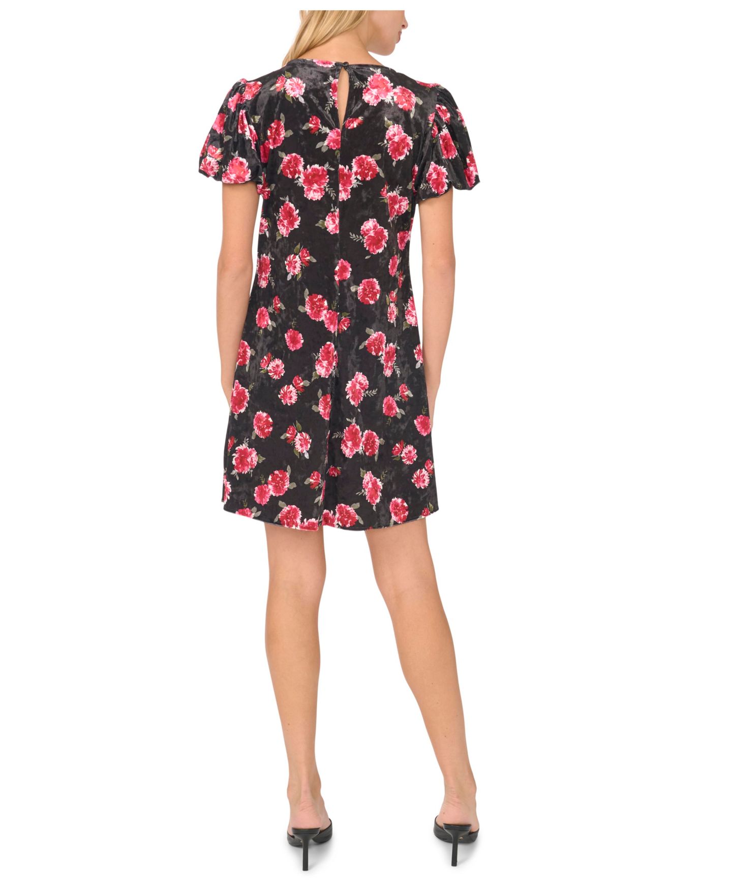 Женское платье CeCe Velvet Floral-Print Puff-Sleeve, цвет: Насыщенный чёрный — фото 3
