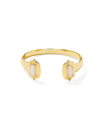 Imitation Pearl Elton Stepped Frame Adjustable Cuff Bracelet