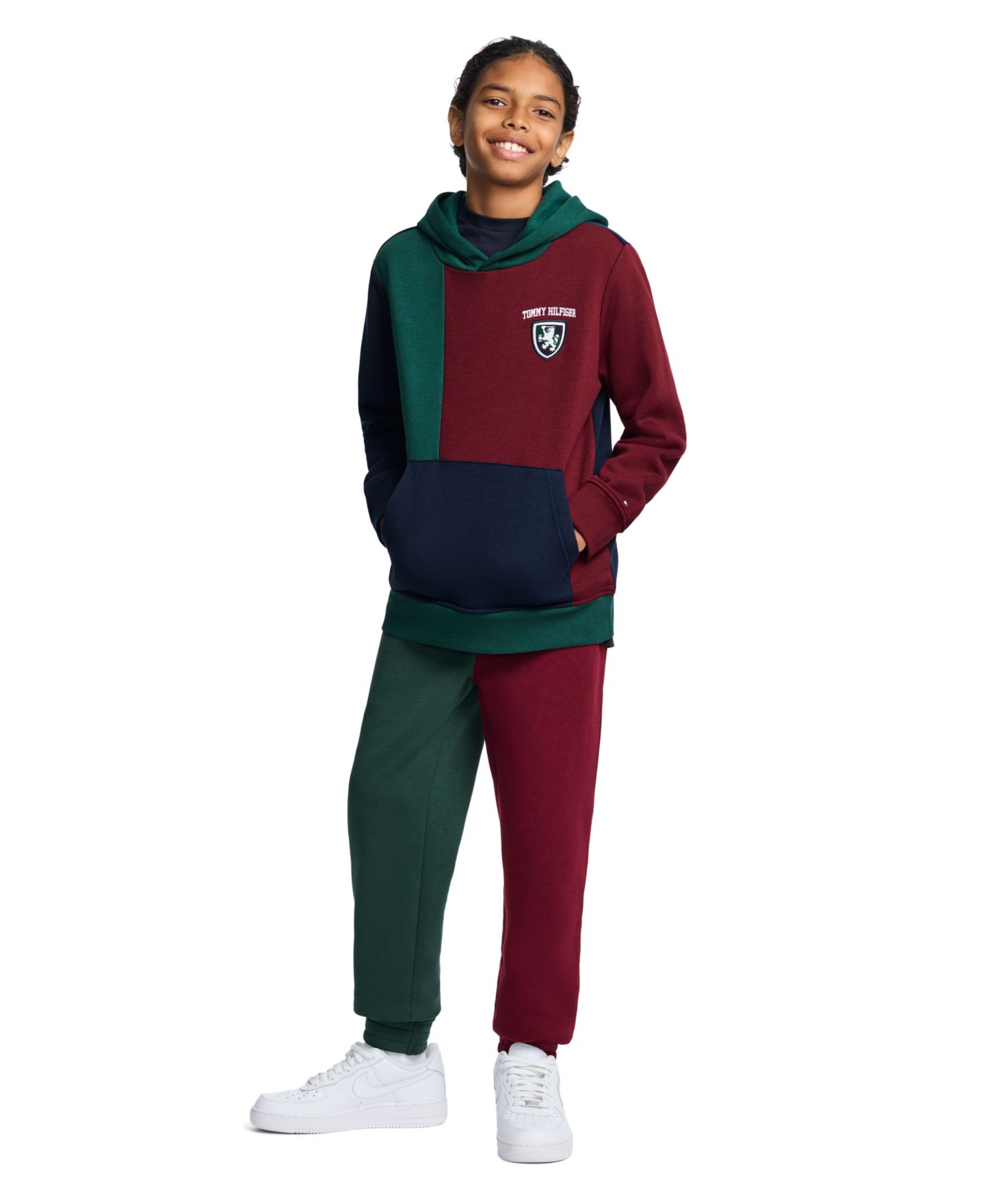 Худи Tommy Hilfiger Griffin Badge Colorblock Kangaroo Pocket Pullover для мальчиков, цвет: June Bug — фото 4