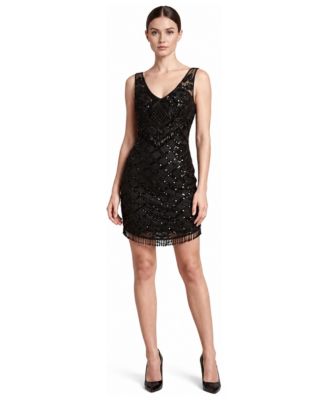 Women's Beaded V-Neck Fringe Dress