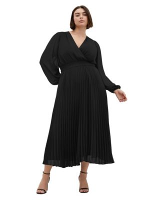 Plus Size Finley Midi Pleated V-Neck Dress
