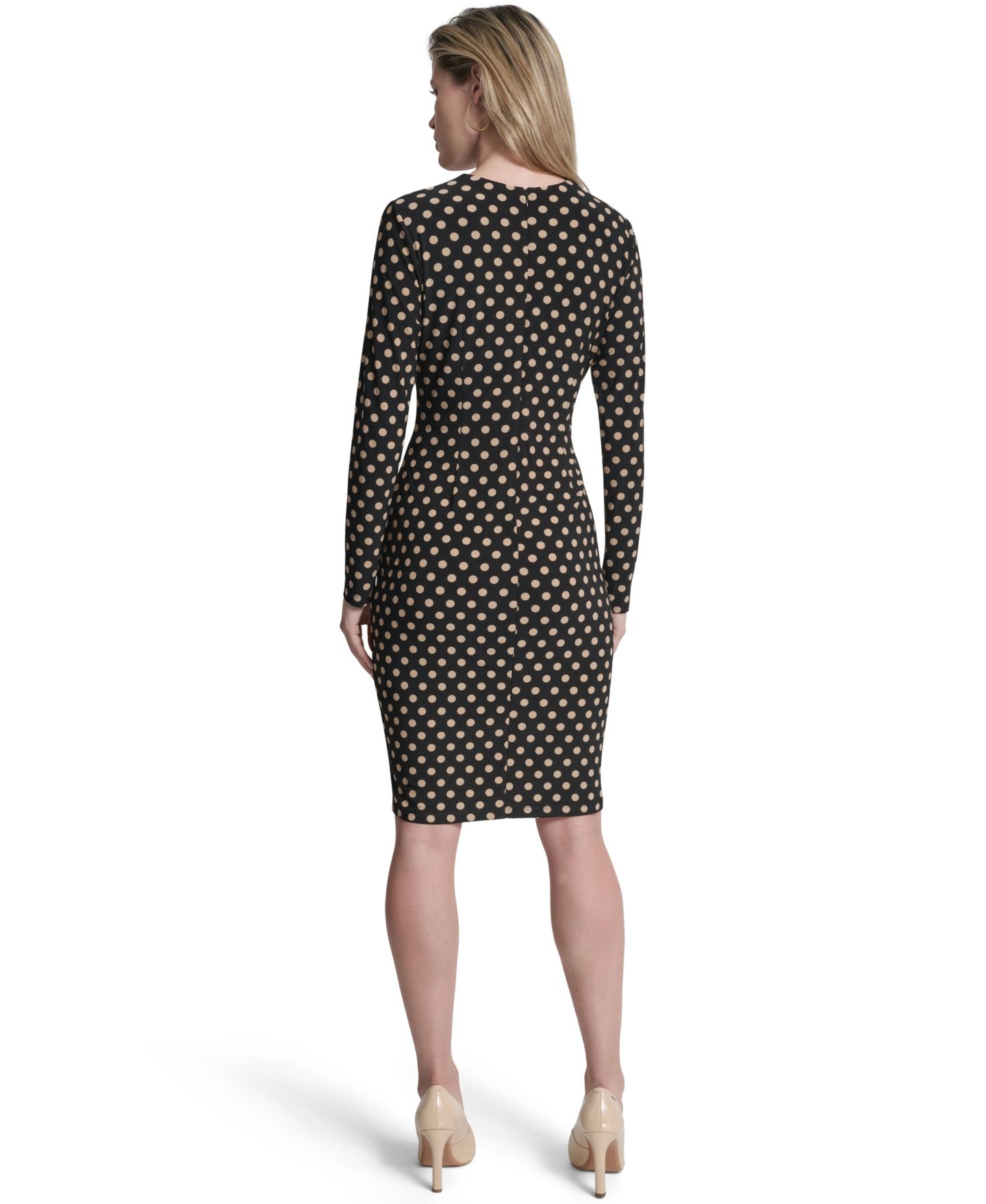 Женское платье DKNY Long-Sleeve Knee Length, цвет: Чёрный / Песочный — фото 4