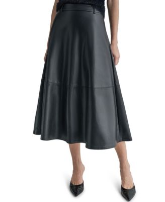 Women's A-Line Midi Faux Leather Skirt