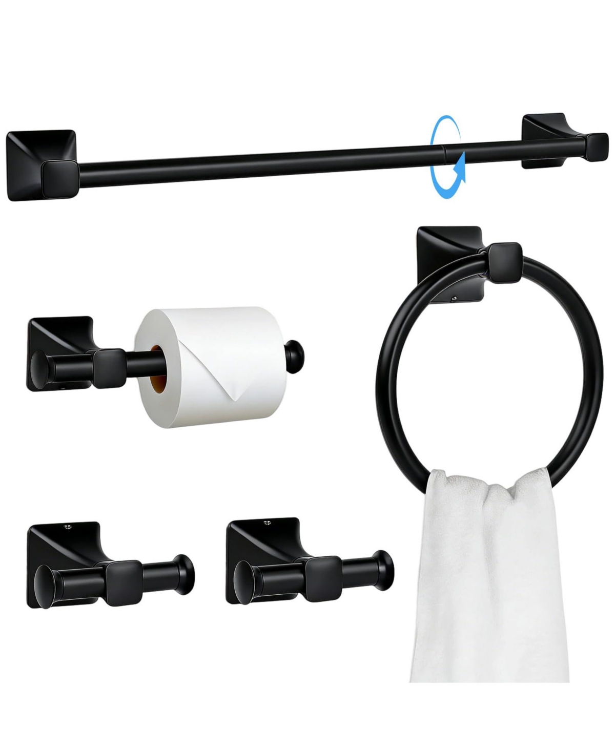 Cyqbd 5 Piece Bathroom Hardware Set Towel Rack Bar Ring Toilet Paper Holder Hooks