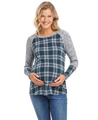 Maternity Plaid Long-Sleeve Raglan Top