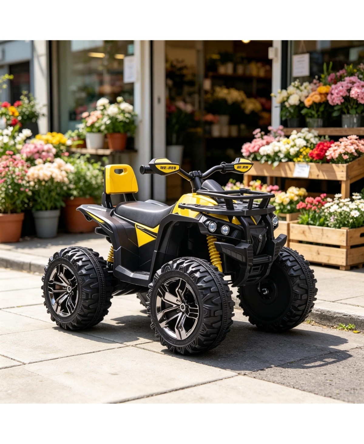 Sevorley Yellow 12V Kids Electric Atv - Recharging Ride-on Quad with Realistic Headlights and Wide Traction Wheels, for Ages 37-60 months