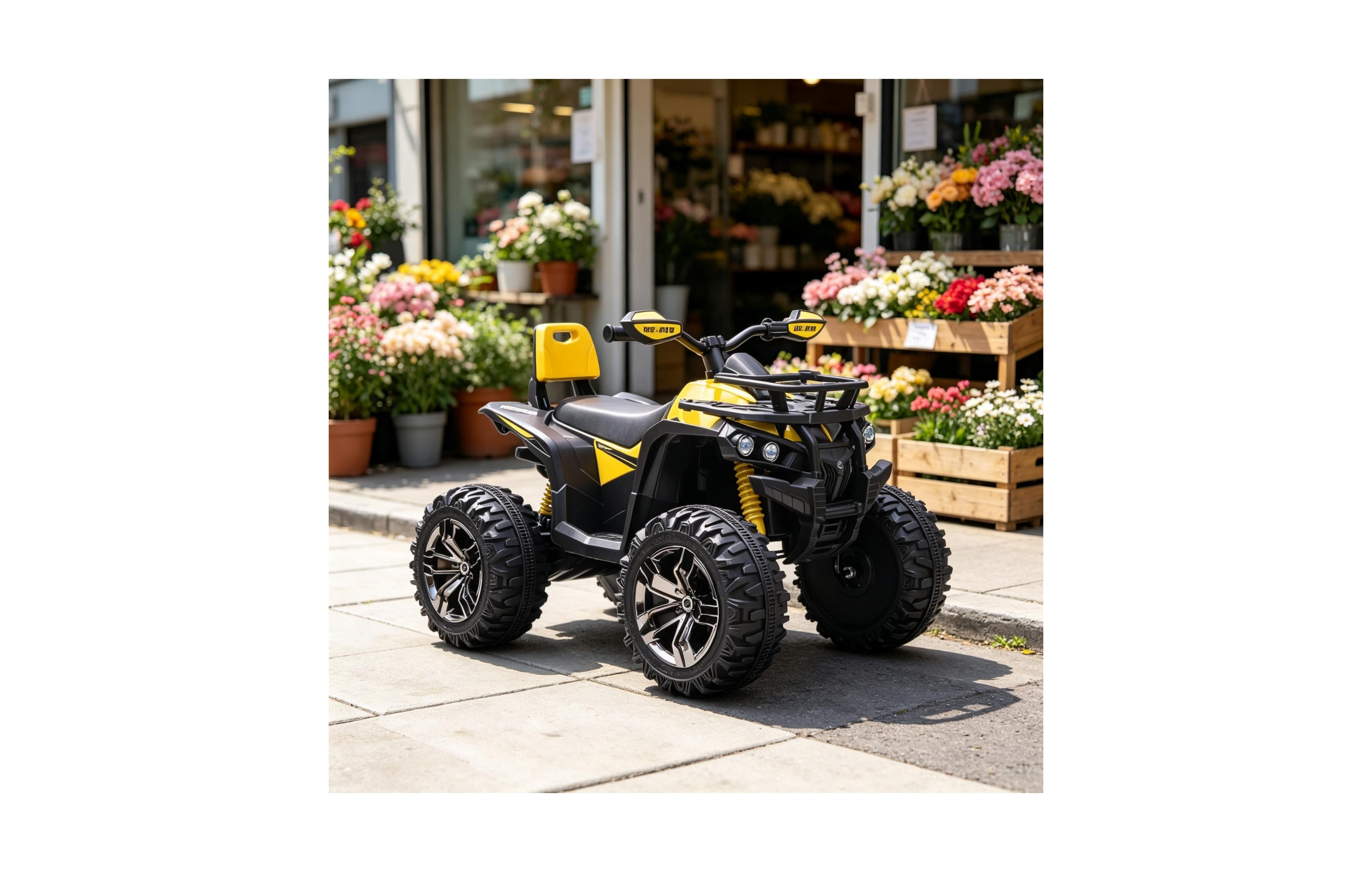 Sevorley Yellow 12V Kids Electric Atv - Recharging Ride-on Quad with Realistic Headlights and Wide Traction Wheels, for Ages 37-60 months