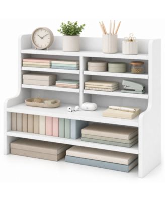 Desktop Bookshelf with Open Cubes and Adjustable Shelves