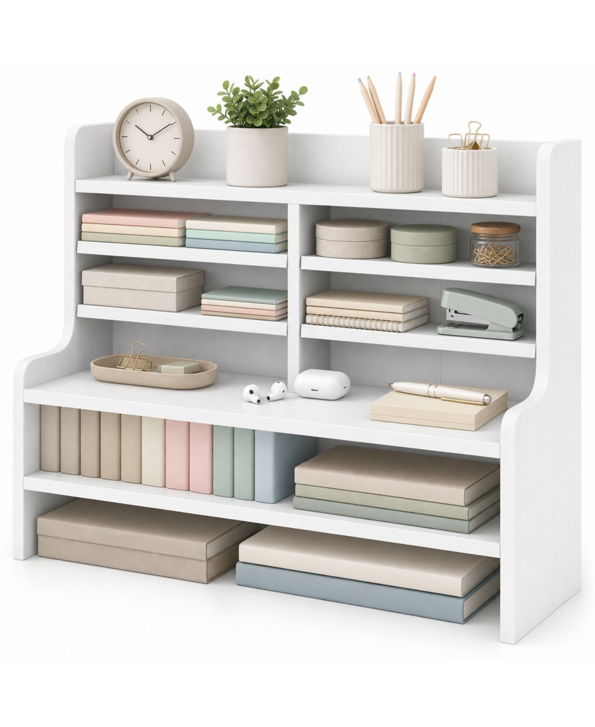 Costway Desktop Bookshelf with Open Cubes and Adjustable Shelves