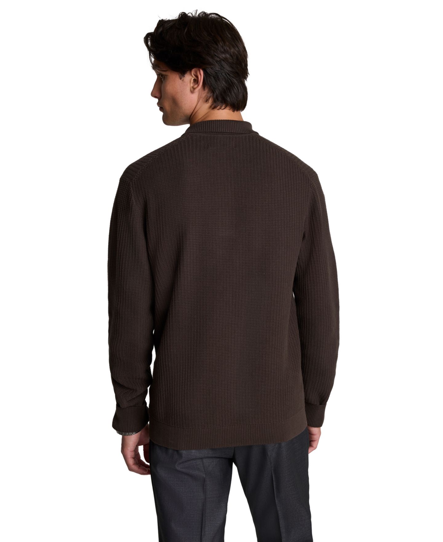 Мужское поло Kenneth Cole Long-Sleeve Textured Classic-Fit Polo Shirt, цвет: Инжирный — фото 12
