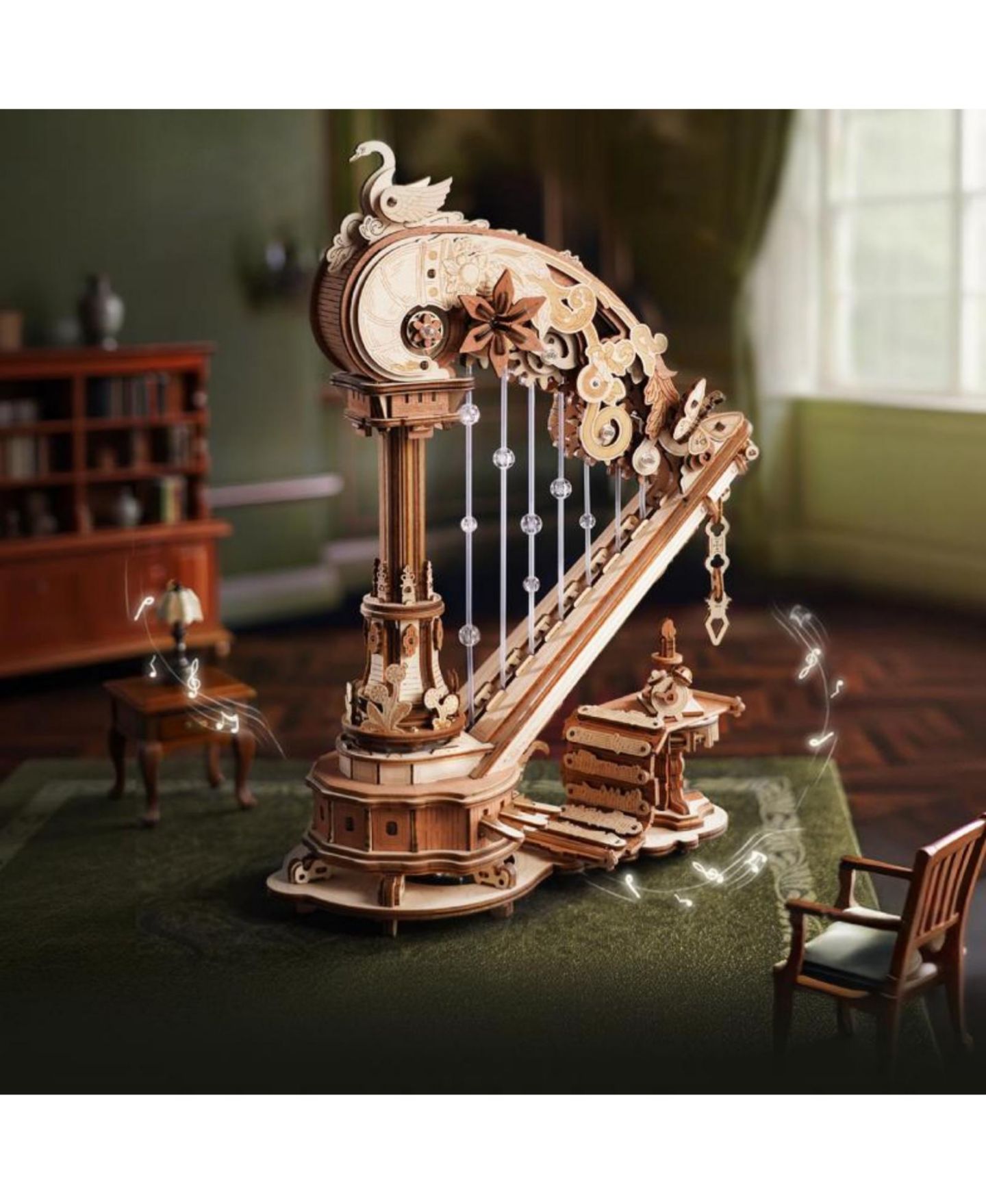 Детский конструктор Robotime Magic Harp 3D Wooden Puzzle Self-Playing Music Box, 350-Piece Building Set, Ages 14+ — фото 1