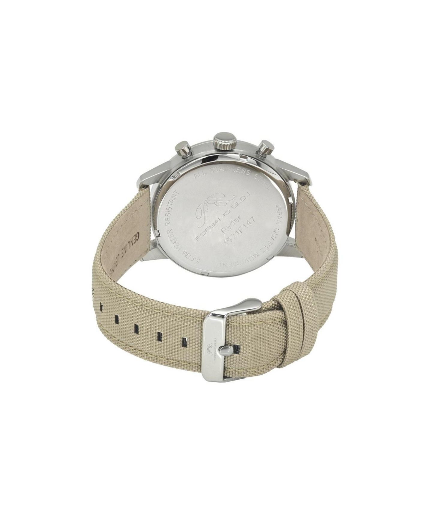 Мужские часы Porsamo Bleu Ryder Chronograph Beige Canvas Band Silver Tone Turquoise Dial Watch 44 mm, цвет: Серебристый / Бежевый — фото 3