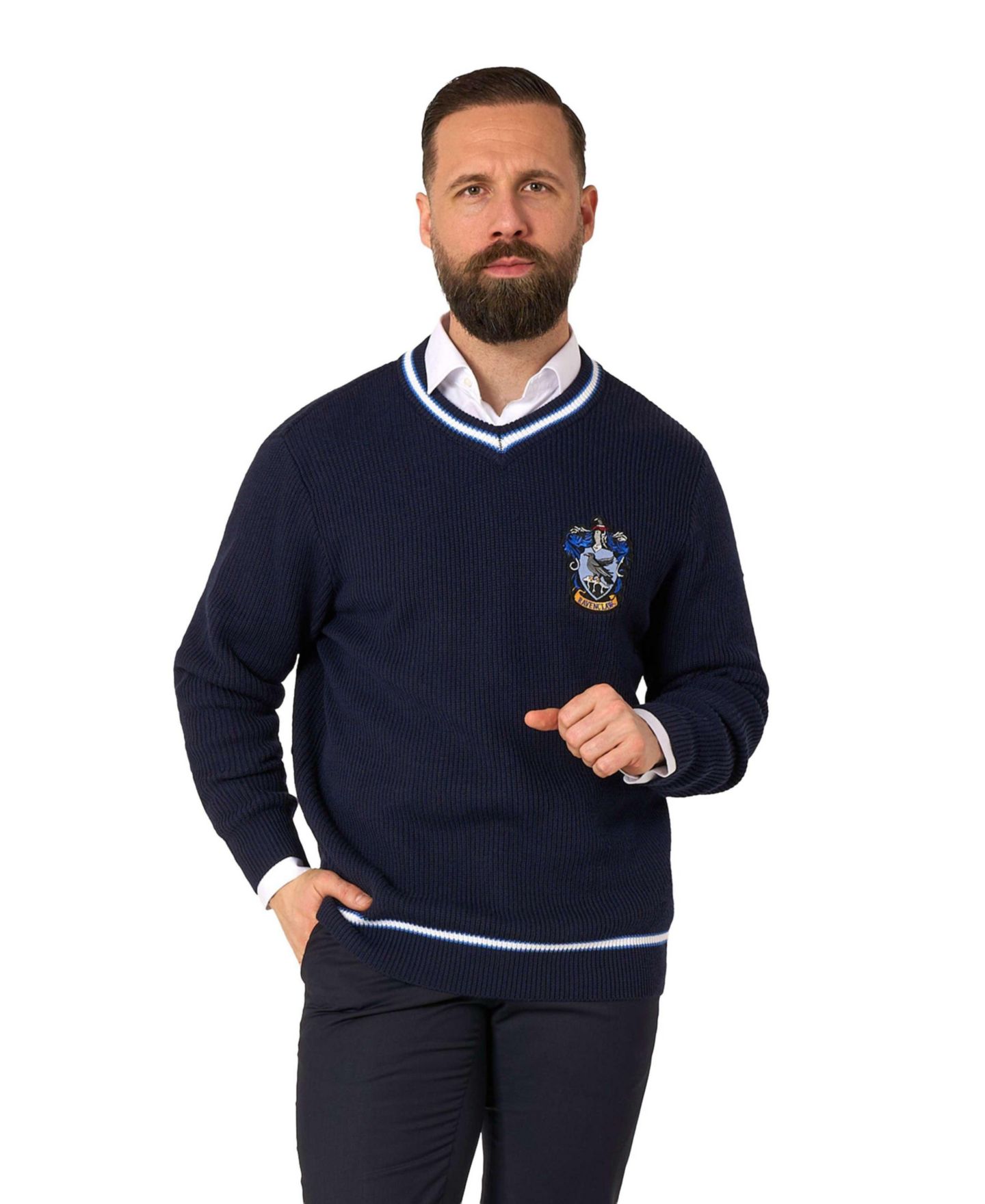 Мужской свитер OppoSuits Ravenclaw V-Neck Long-Sleeve Sweater, цвет: Синий — фото 1