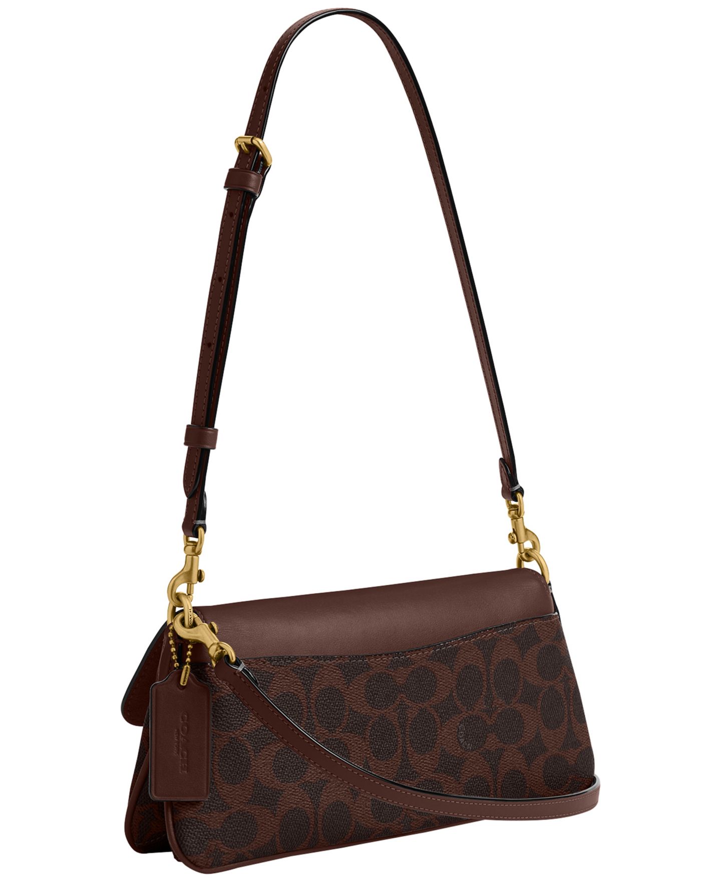 Женская сумка COACH Jet Small Signature Canvas Slim Shoulder, цвет: Латунный / Кленовый — фото 2