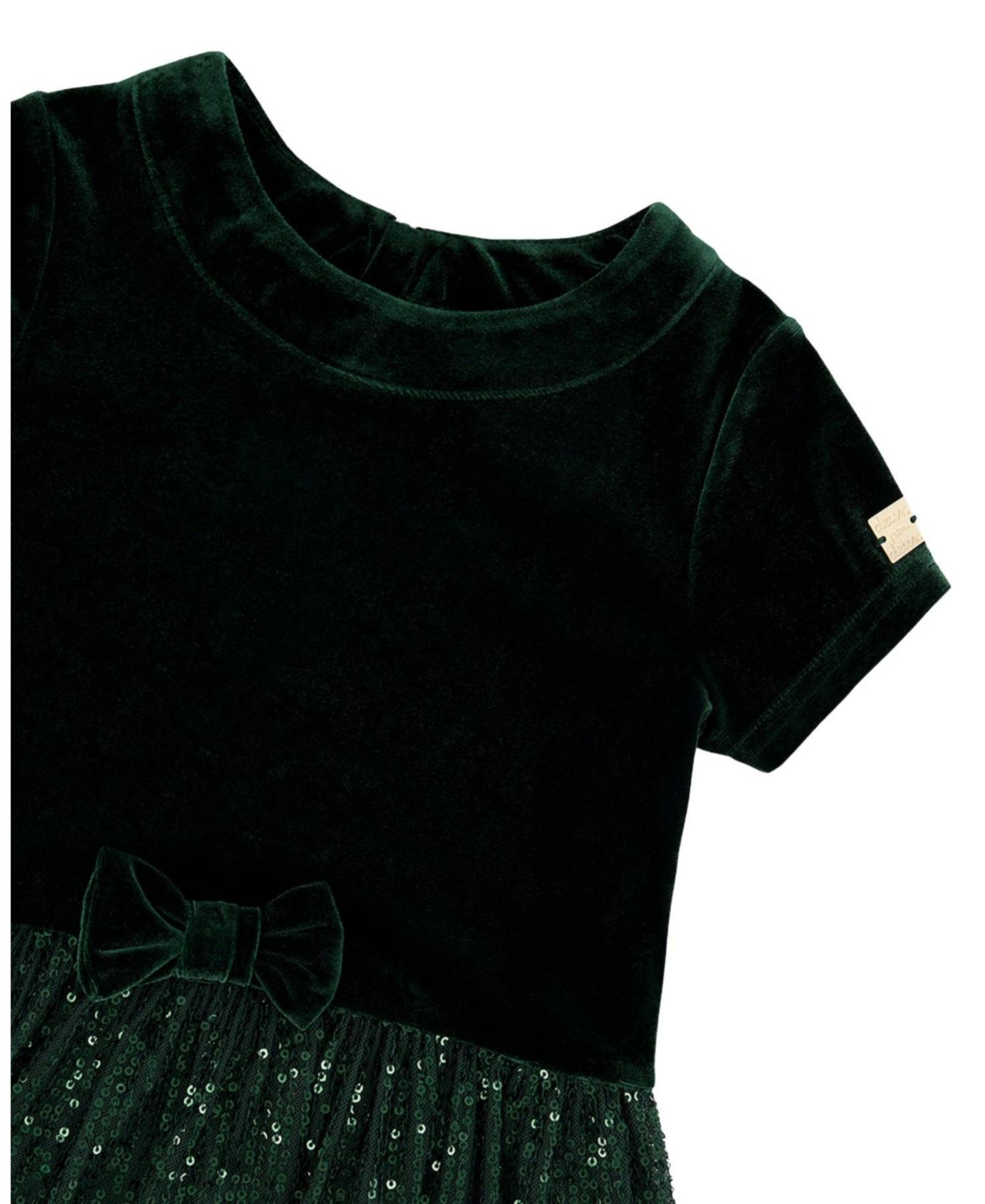 Платья Deux par Deux Bi-Material Short Sleeve Dress with Glittering Skirt для девочек-малышей, цвет: Зелёный тёмно-зелёный — фото 3