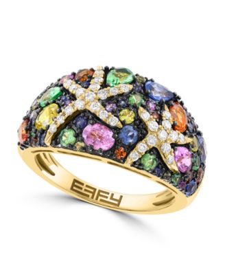 Watercolors Diamond and Multi-Sapphire Ring (1/4 ct. t.w. Diamond, 2-1/2 ct. t.w. Sapphire) in 14k Yellow Gold