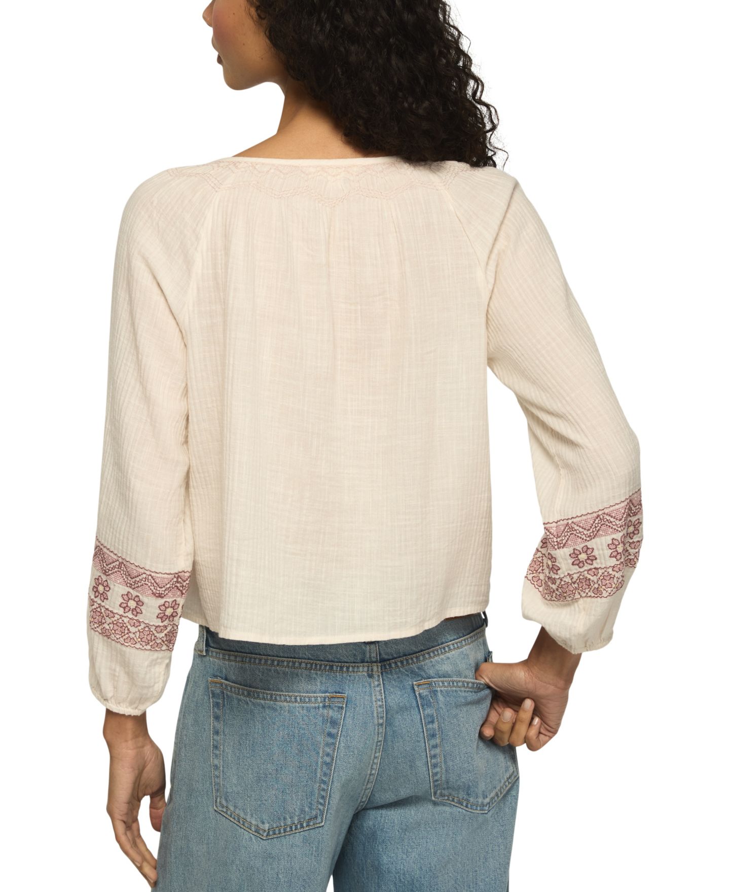 Женский топ Lucky Brand Long Sleeve Tie-Front V-Neck Cotton-Blend Peasant, цвет: Gardenia — фото 5