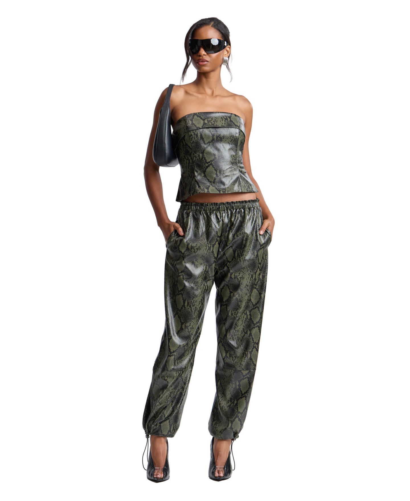 Женские брюки Avec Les Filles Faux-Leather Pull-On Elastic-Waist, цвет: Зелёный — фото 3