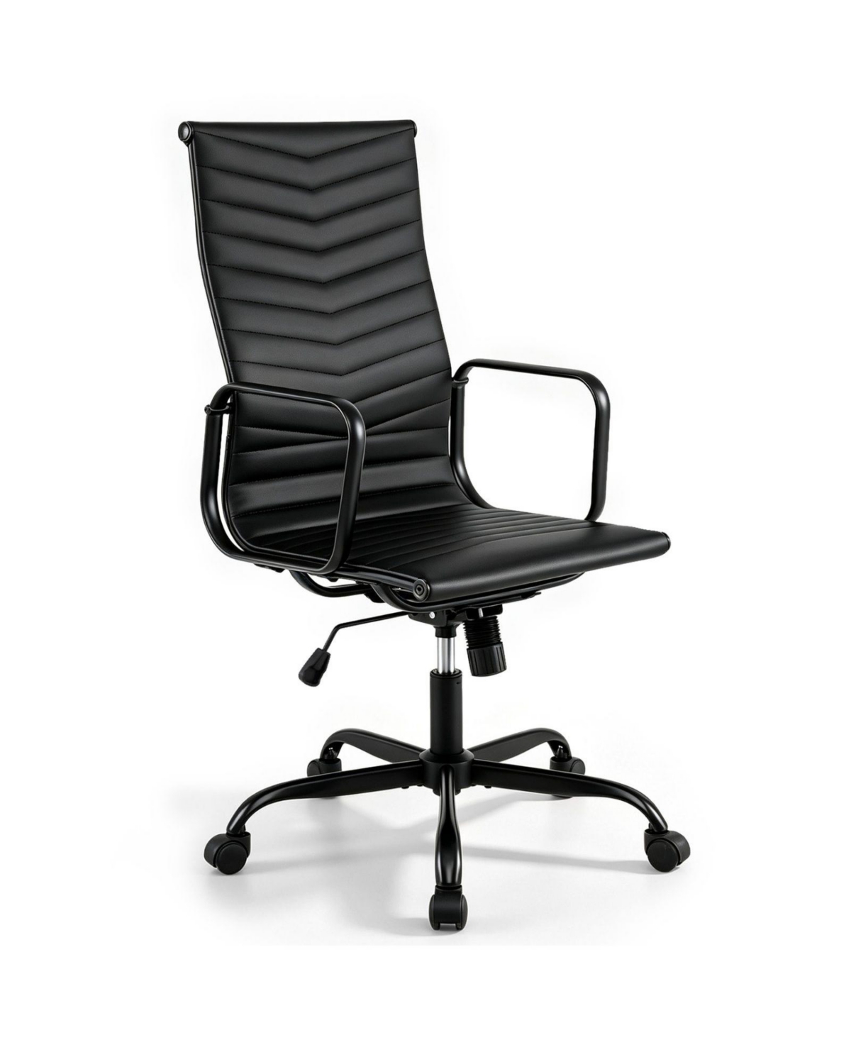 Sugift Ribbed High Back Pu Leather Office Chair with Adjustable Height - Black