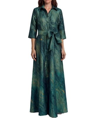 Women's Dolman Sleeve Taffeta Jacquard Shirt Gown with Sash and Pockets