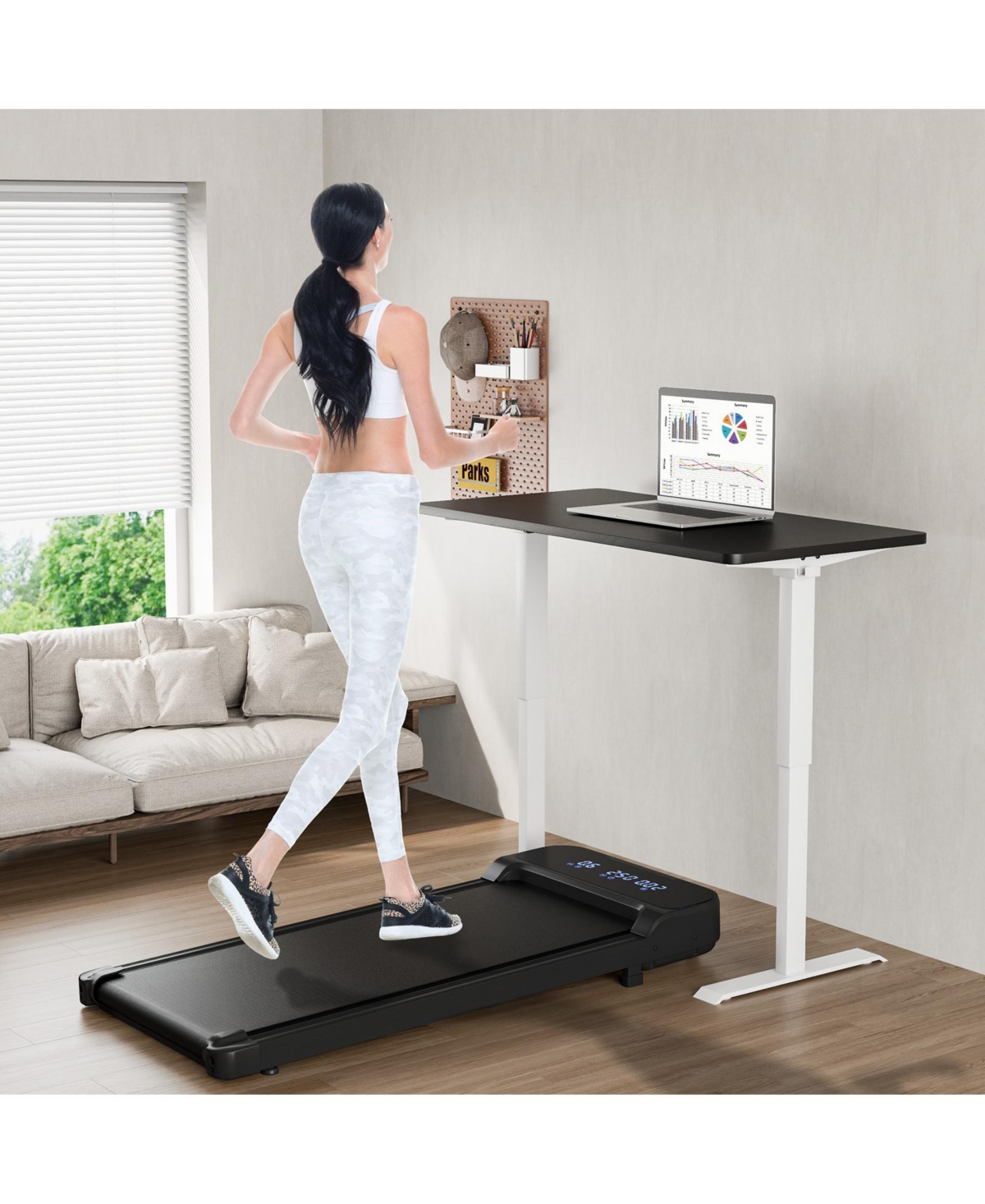 Zeny 2.5HP Under Desk Treadmill, Remote and 3 Countdown Modes Black - Black