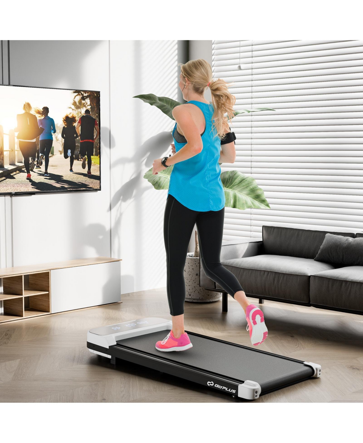 Zeny 2.5HP Under Desk Treadmill, Remote and 3 Countdown Modes Black - White
