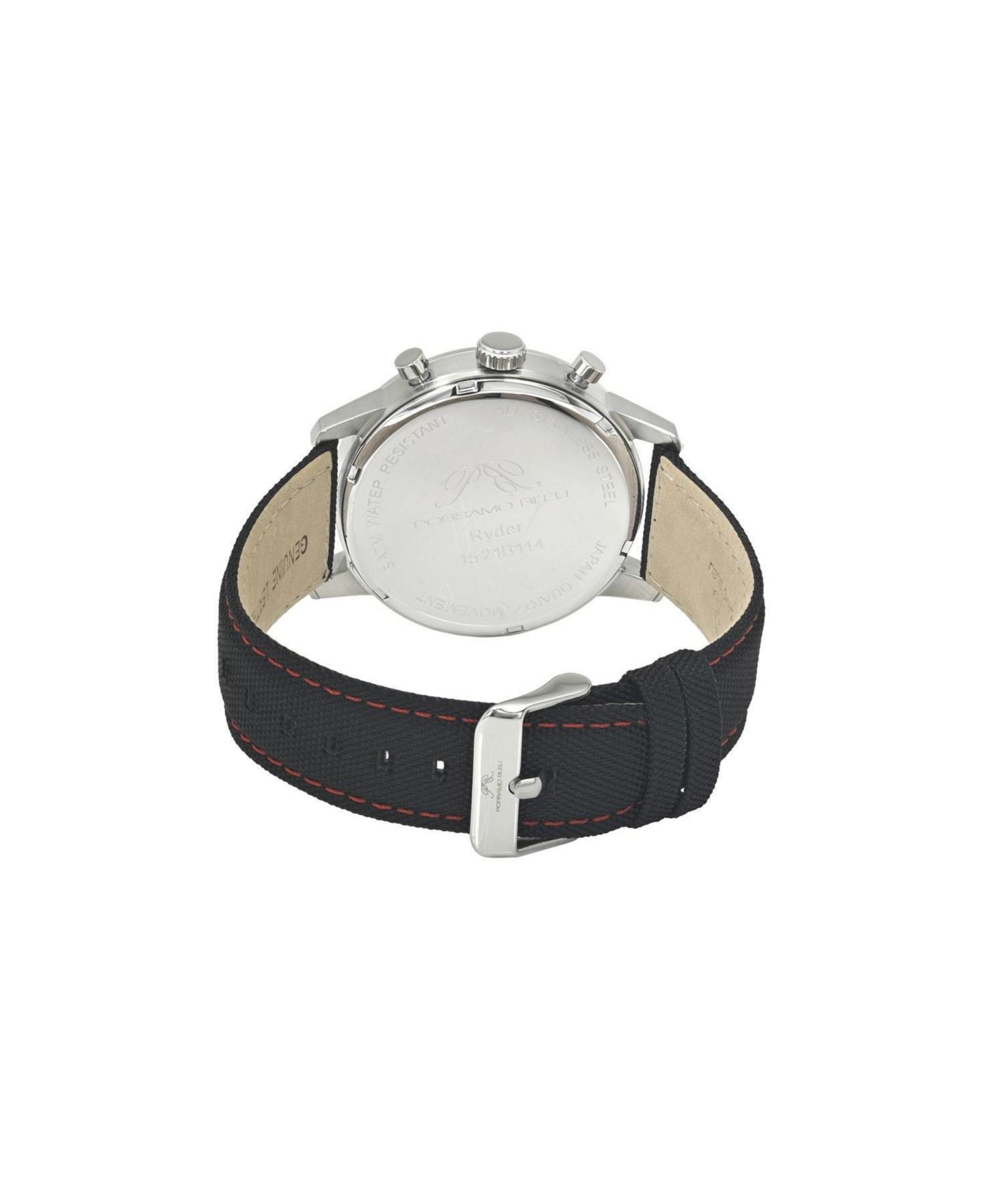 Мужские часы Porsamo Bleu Ryder Chronograph Black Canvas Band Silver Tone Watch 44 mm, цвет: Серебристый / Чёрный, вариант 1 — фото 4