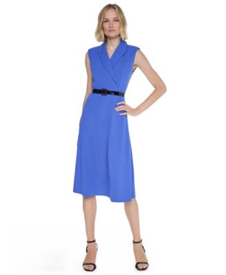 Women's Sleeveless Collared Drop-Waist Midi Dress