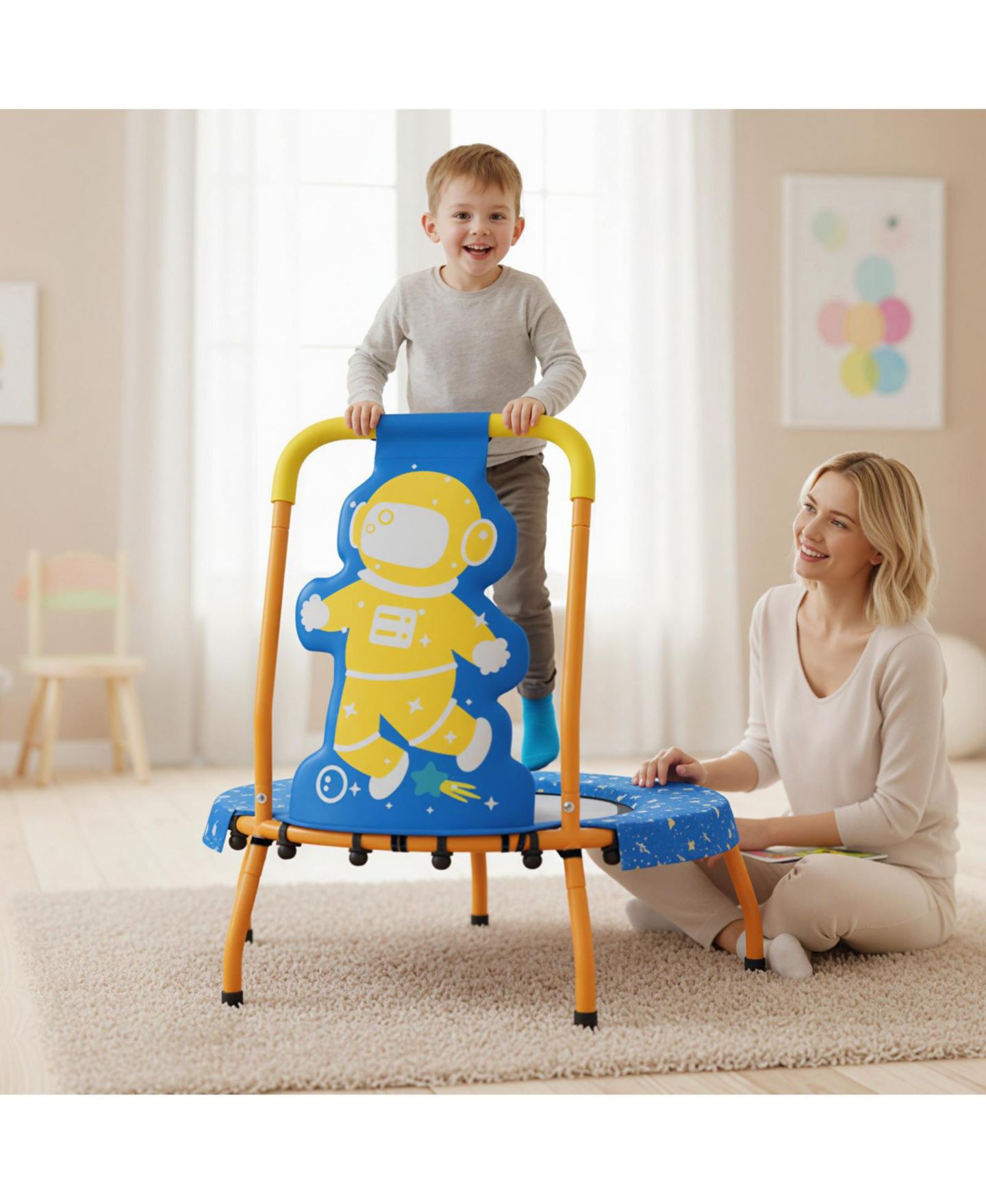 Детские игрушки Mecale 28" Mini Trampoline with Foam-Padded Handle and Elastic Bands, 176-lb Cap, Ages 3-6, цвет: Синий — фото 2