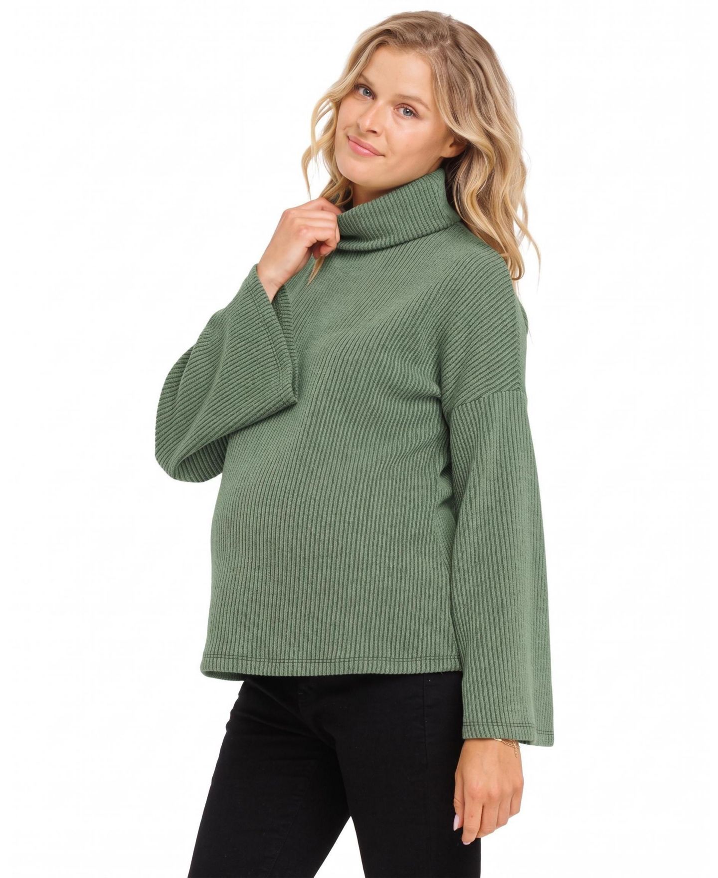 Женский свитер Hello Miz Maternity Ribbed Turtleneck Long-Sleeve Sweater, цвет: Оливковый — фото 2