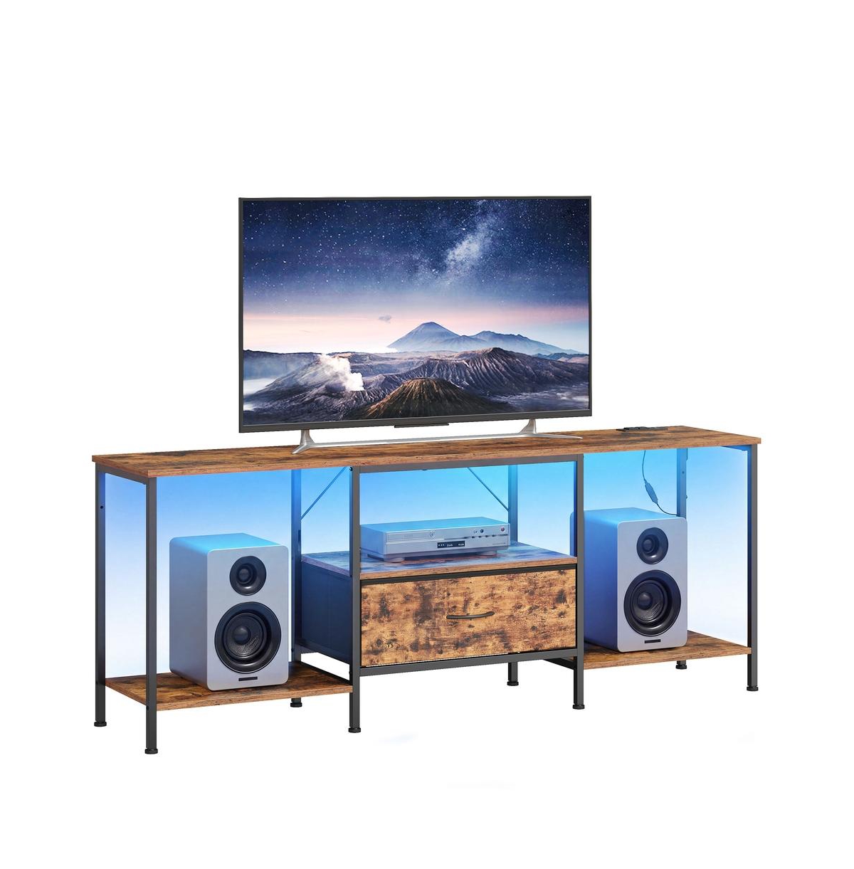 SongmicsHome Tv Stand for TVs up to 70 Inches, Charging Station - Dark Brown
