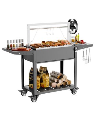 Adjustable Height Outdoor Charcoal BBQ Grill with Foldable Table