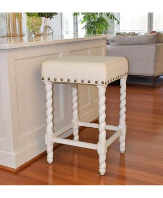 24" Cream  Fabric And Solid Wood Backless Counter Height Bar Chair