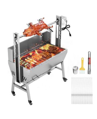 44.13" Heavy Duty Rotisserie Charcoal BBQ Grill, Stainless Steel Lamb Roaster with Motor