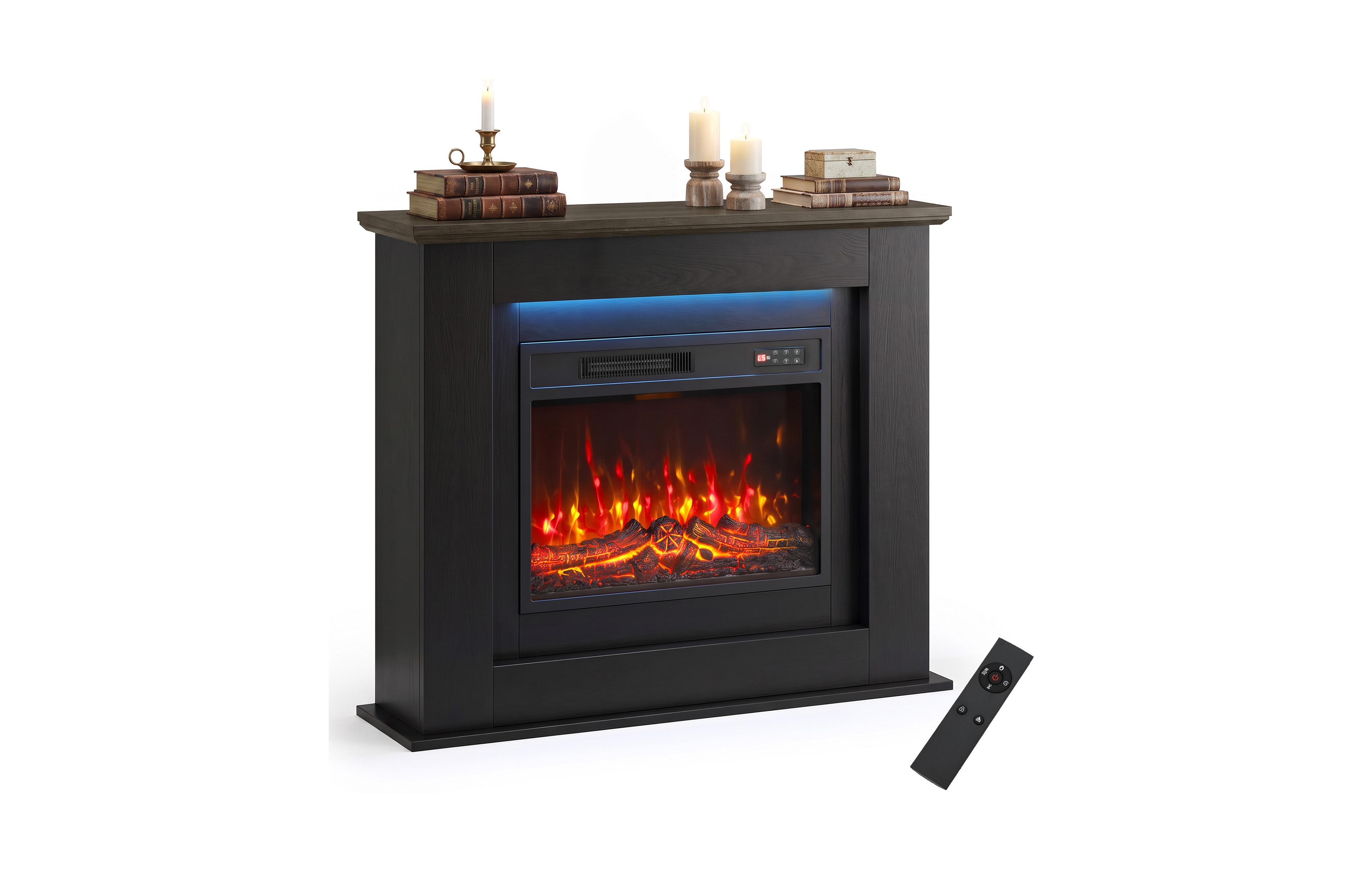 Homcom 40" Electric Fireplace with Mantel, Led Light Strip, Remote,