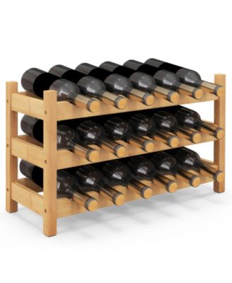 24 Inch 3-Tier 18-Bottle Bamboo Countertop Wine Rack with Wave-Shaped Slots
