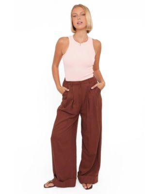 Women's Elinor High-Rise Wide-Leg Cuffed Linen-Blend Pants