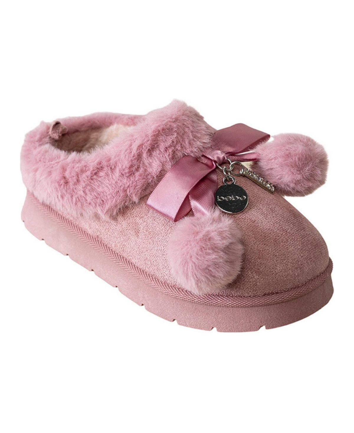 Bebe Little Girls' Faux Fur Pom-Bow Slippers - Dark mauve