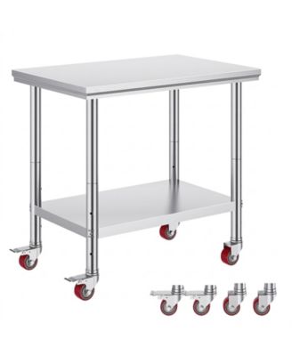 Adjustable-Height Stainless Steel Rolling Kitchen Work Table