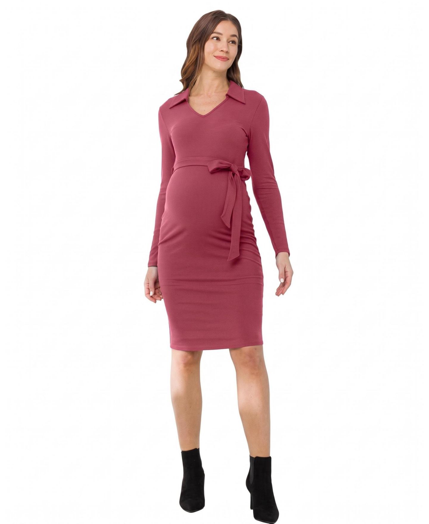 Женское платье Hello Miz Maternity Collared V-Neck Long-Sleeve Belted, цвет: Berrice — фото 4