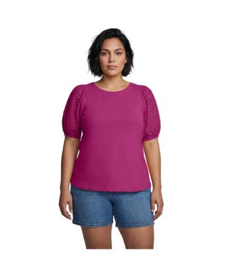 Plus Size Eyelet Balloon-Sleeve Tee