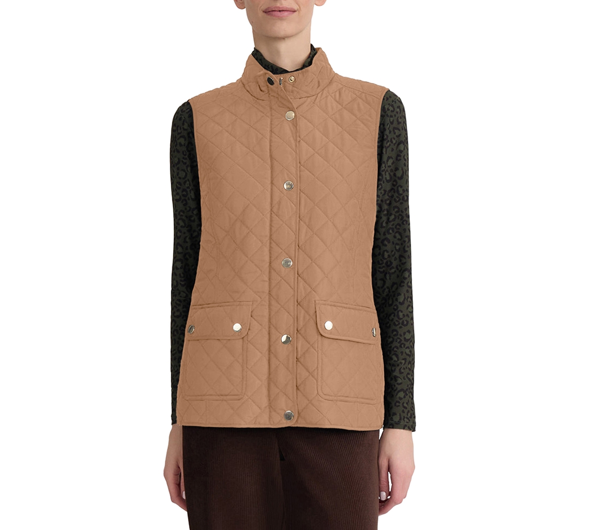 Jones New York Women's Quilted Mock-Neck Vest - Natural Camel