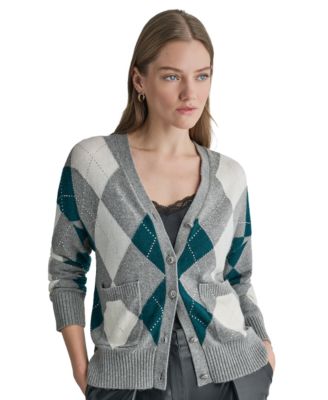 Women's Embellished Argyle Cropped Cardigan